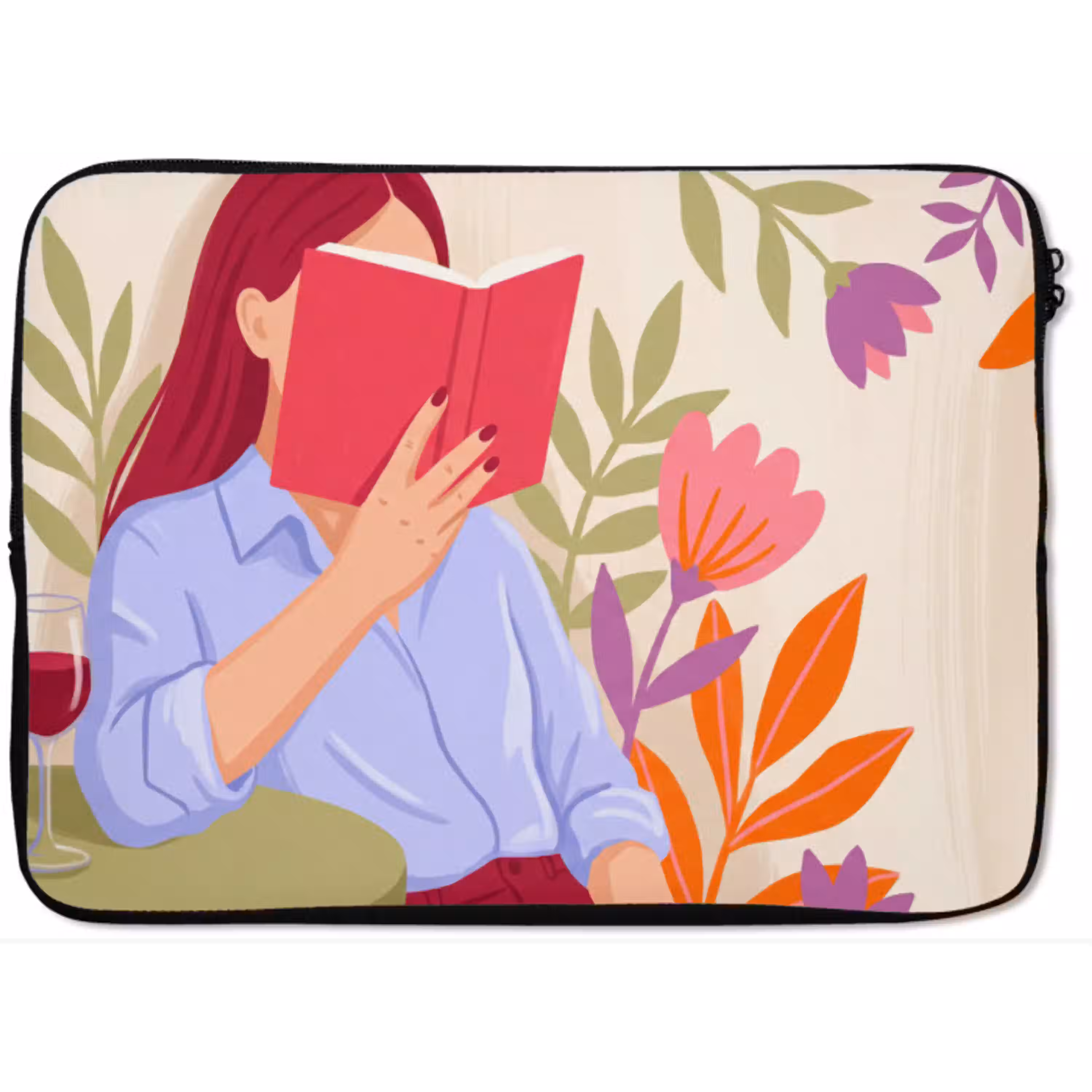 Vrouw - Lezen - Thuis - Modern - Bloemen laptophoes neopreen klein -zkaufland3dotto