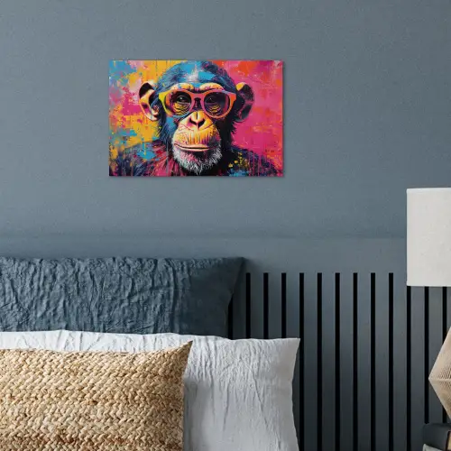 Graffiti - Chimpansee - Aap - Bril - Kleurrijk poster papier klein -sfeer2