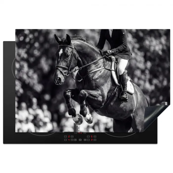 Springen - Paard - Zwart - Wit Inductie beschermer vinyl 3mm klein -3d