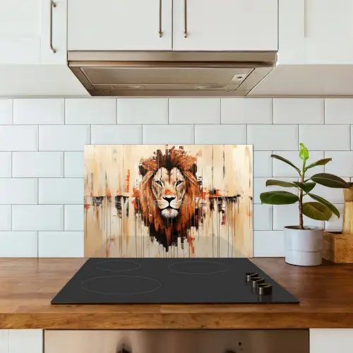 Leeuwenkop - Lijnen - Crème keuken achterwand spatscherm klein -sfeer2