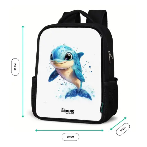 Blije dolfijn met waterdruppels op wit Rugzak - Zwart middel -productfoto_formaten
