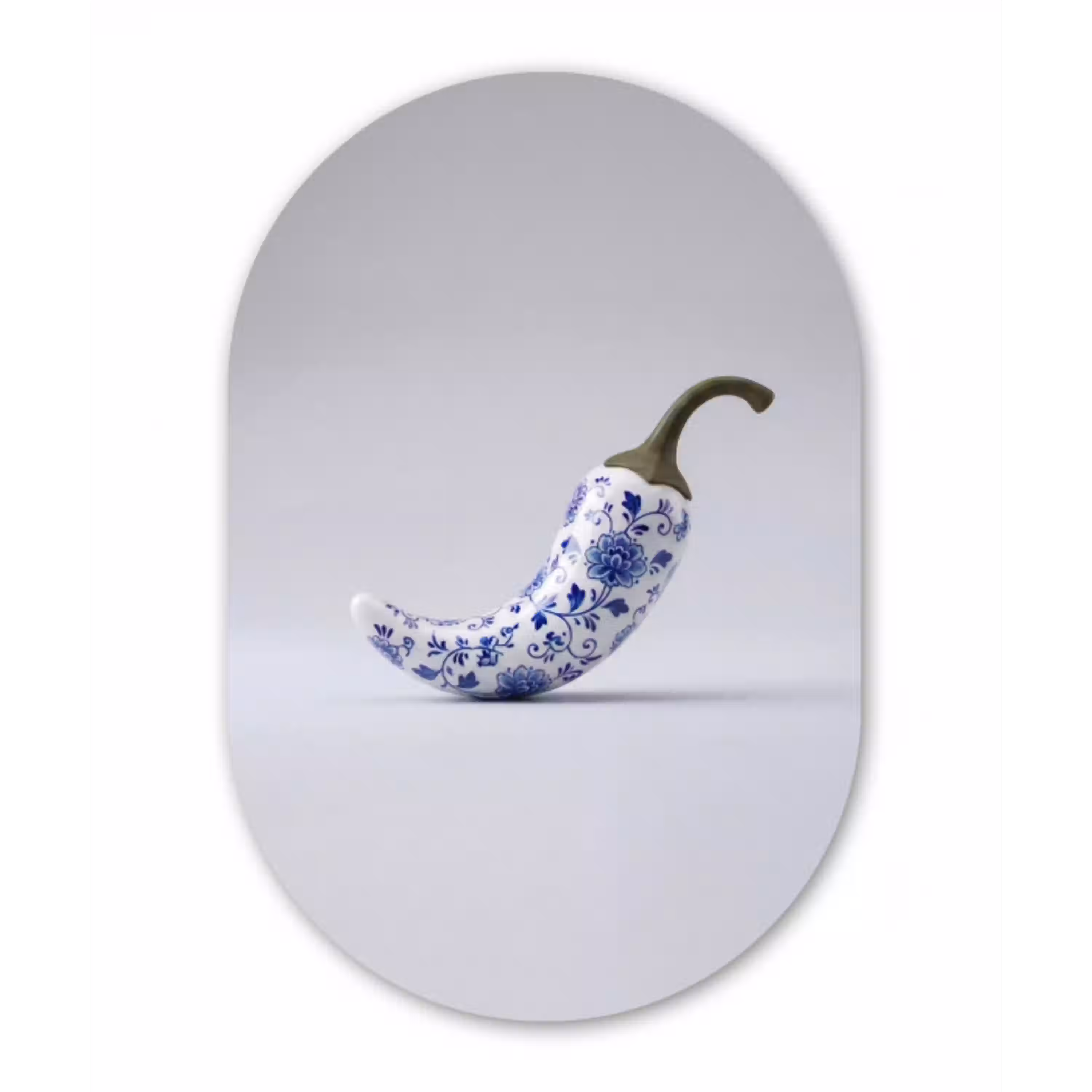 Chilipeper - Keramiek - Blauw Wandcirkel Ovaal Aluminium middel -3d
