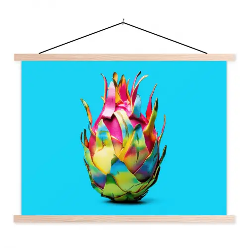 Drakenfruit - Blauw - Levendig textielposter latten blank klein -3d