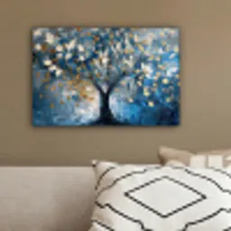 Boom - Blauw - Goud - Abstract canvas 2cm klein -sfeer3