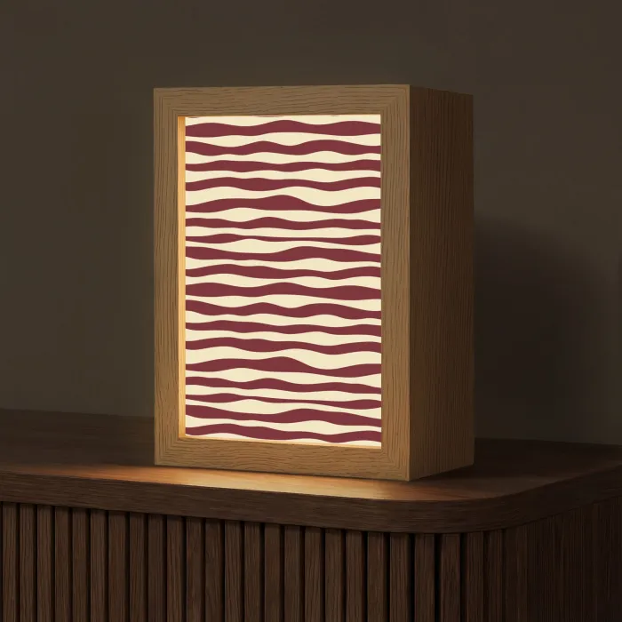 Golven - Rood - Patroon - Crème Light Box met kabel (Tafellamp) klein 925 -z3d_website
