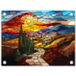 Mozaïek - Zon - Landschap - Dorp tuinposter los doek klein -3d