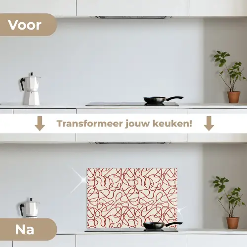 Lijnen - Abstract - Rood - Beige keuken achterwand spatscherm klein 900 -voor_na_NL