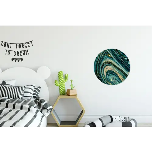 Marmerlook - Luxe - Goud - Turquoise - Glitter Wandcirkel aluminium klein -kinderkamer
