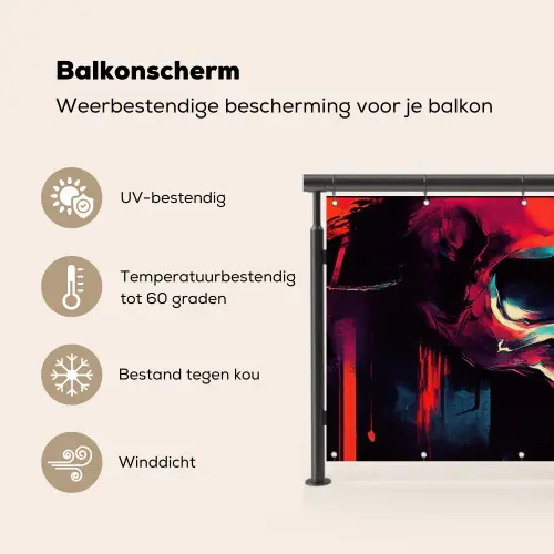 Schedel - Abstract - Rood - Blauw - Graffiti Balkonbeschermer Duitsland klein -specs_NL