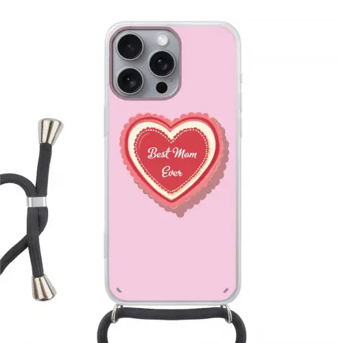 Tekst - Hartje - Moeder - Roze Hoesje iPhone 16 Pro Max met koord klein -3d