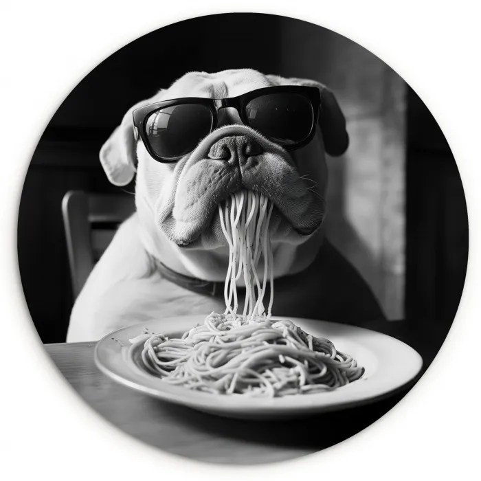Hond - Bulldog - Pasta - Bril - Stoer - Dieren Wandcirkel plexiglas klein -3d