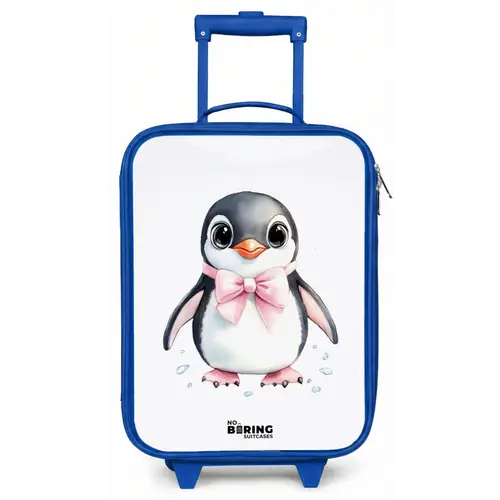 Pinguïn met roze strik en ijsdruppels Kinderkoffer - Blauw klein -zz3dotto