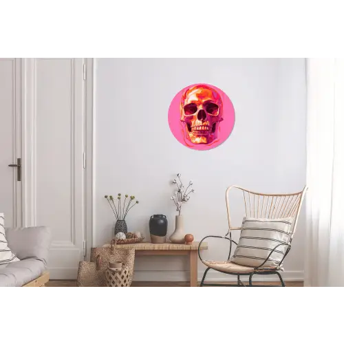Felroze - Tanden - Schedel Wandcirkel aluminium klein -woonkamer