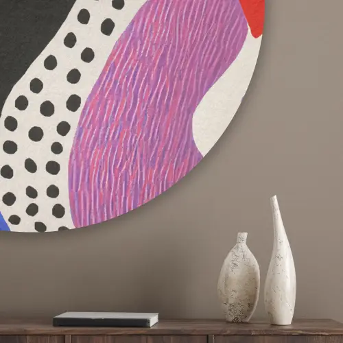 Abstract - Vormen - Kleuren - Stippen Akoestische PET Vilt - Rond klein -sfeer5_closeup