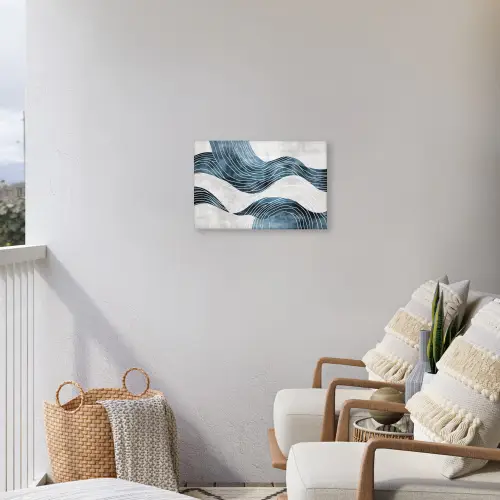 Lijnen - Golven - Abstract - Blauw Tuinposter op houten frame 2 cm dik klein -sfeer1