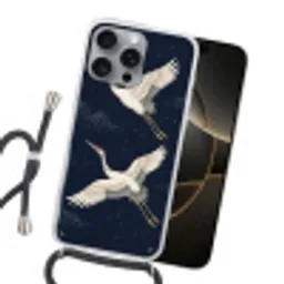 Kraanvogels - Nachthemel - Blauw Hoesje iPhone 16 Pro Max met koord klein -sfeer1