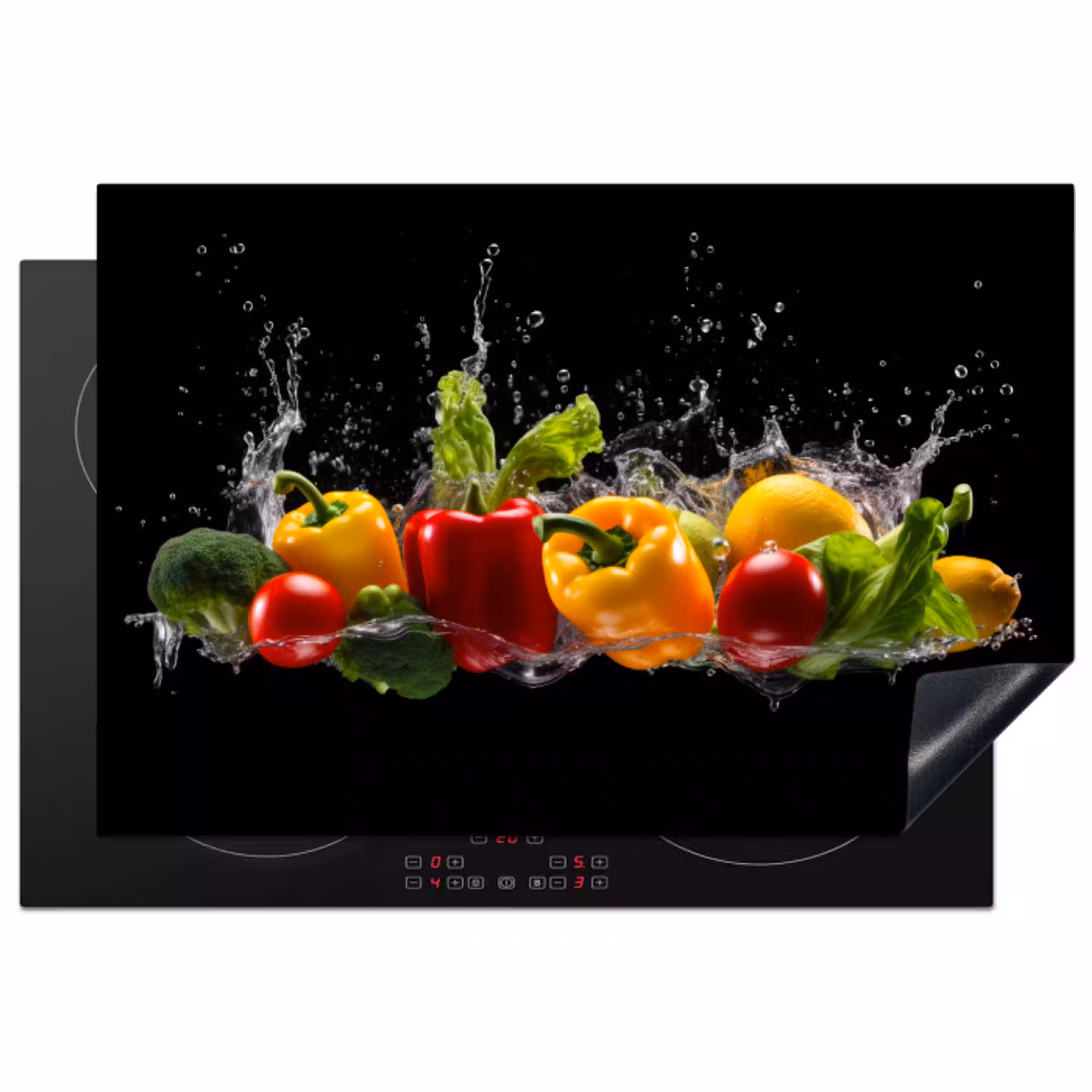 Paprika - Water - Groente - Zwart Inductie beschermer vinyl 3mm klein -3d