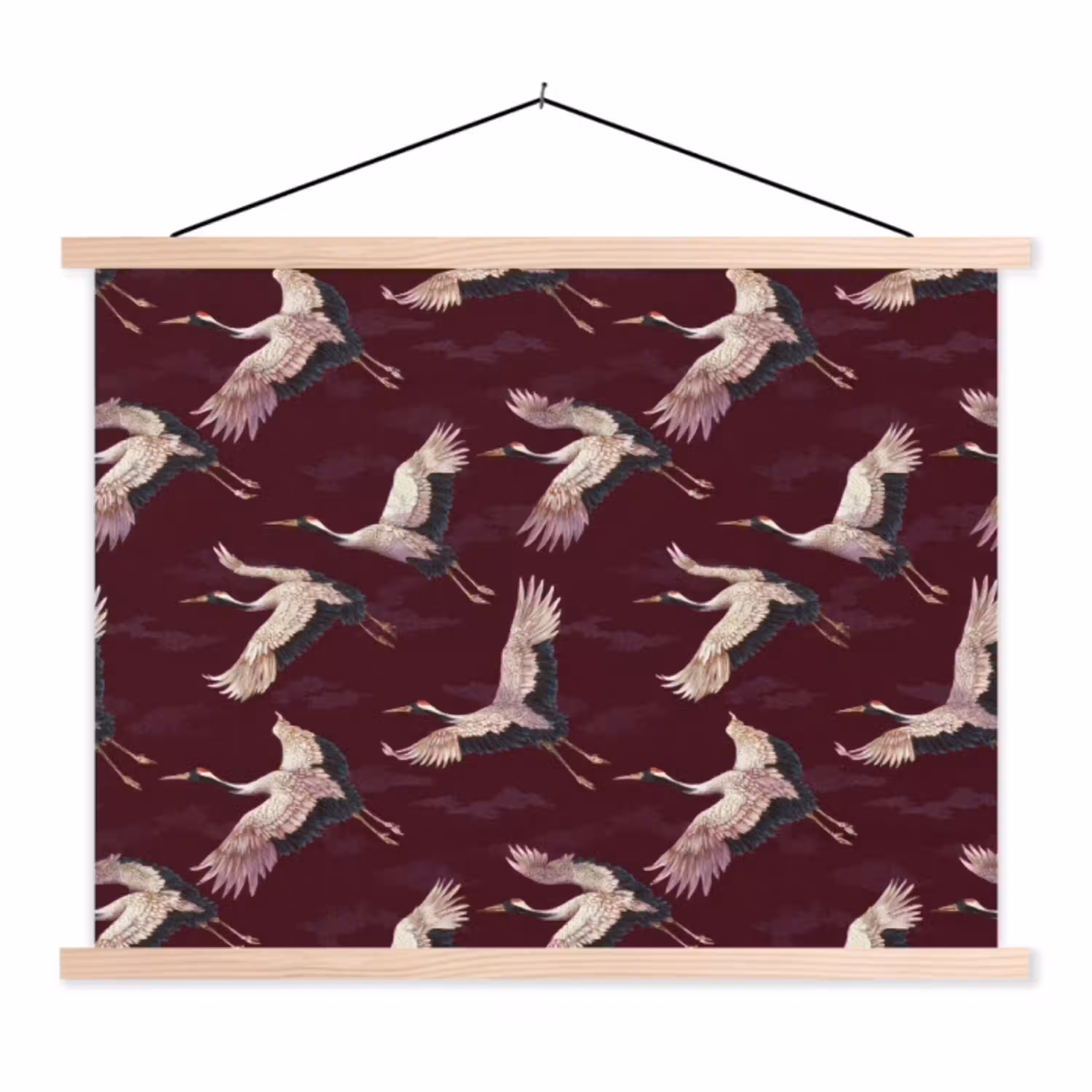 Kraanvogels - Klassiek - Bordeaux textielposter latten blank klein 122 -3d