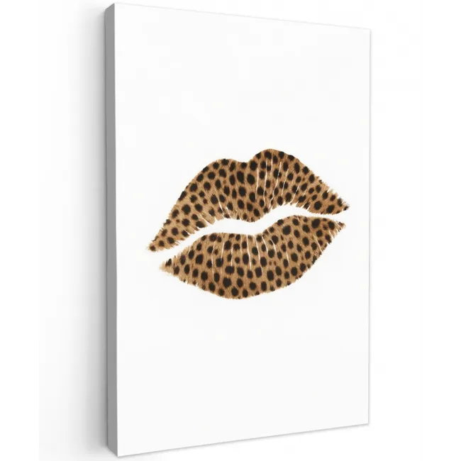Lip - Panterprint - Minimalistisch - Wit Tuinposter op houten frame 2 cm dik middel -3d
