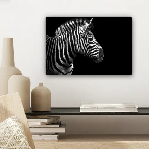 Zebra - Zwart - Wit - Portret - Dieren canvas 2cm klein -sfeer6
