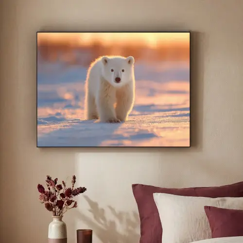 Ijsbeer - Sneeuw - Zonsopgang Textielframe - compleet frame klein -sfeer1