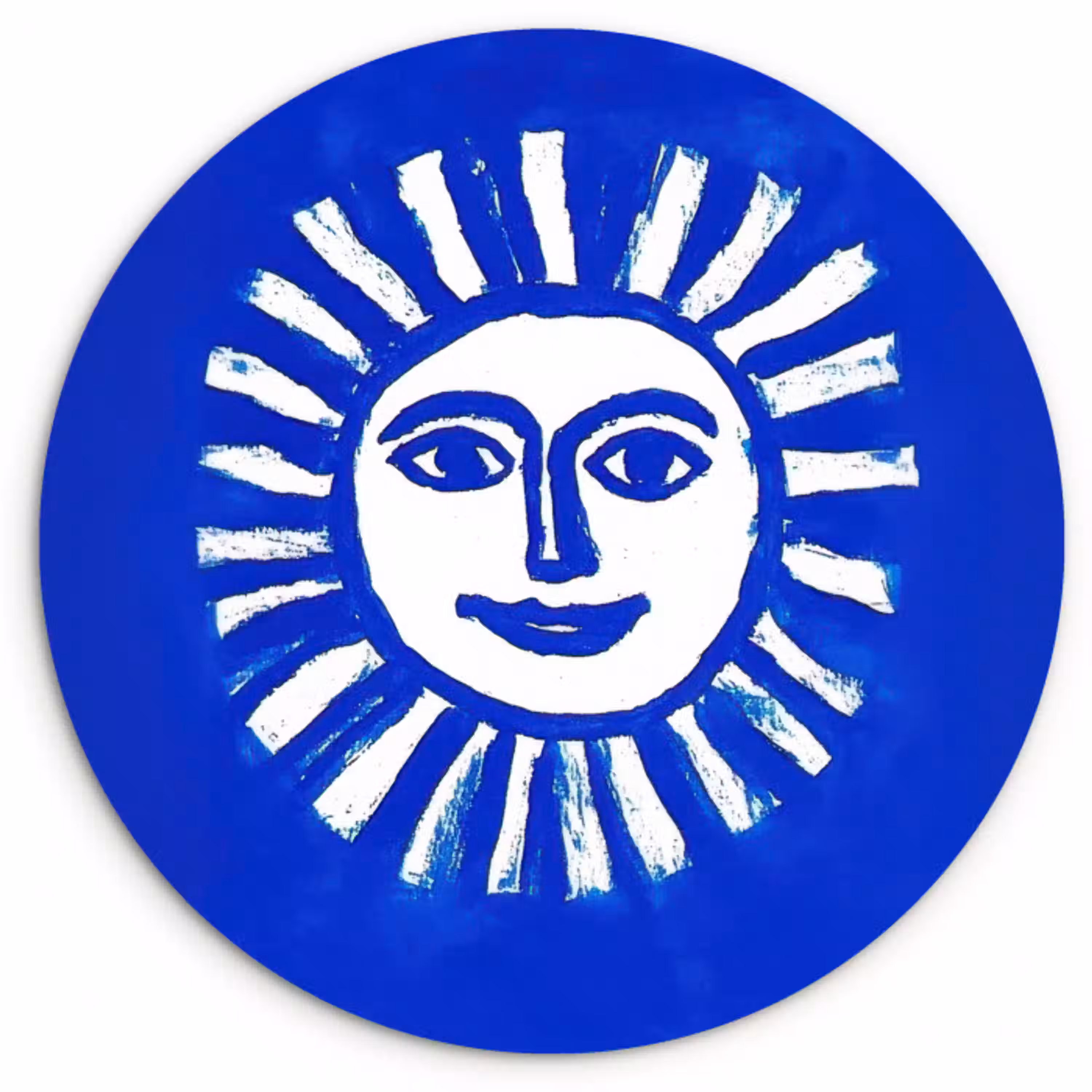 Zon - Gezicht - Penseelstructuur - Blauw Wandcirkel plexiglas klein -3d