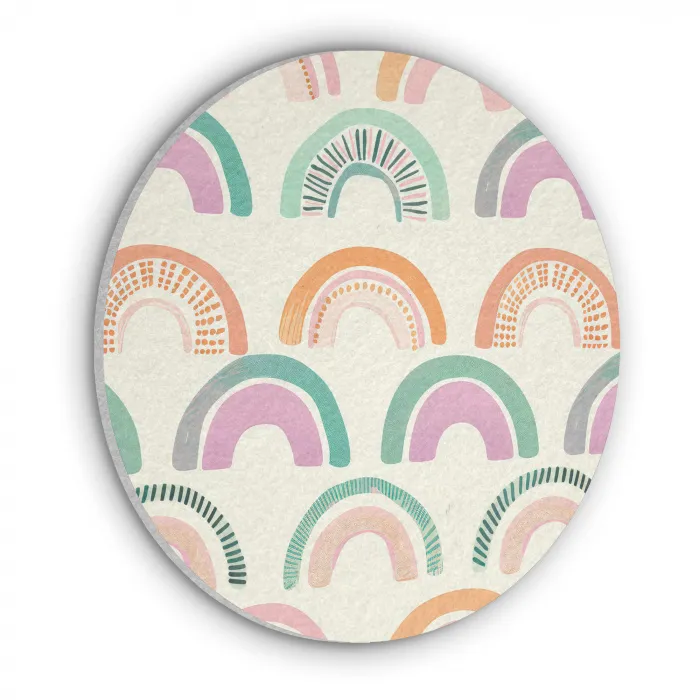 Regenboog - Pastel - Patroon Akoestische PET Vilt - Rond klein -3d