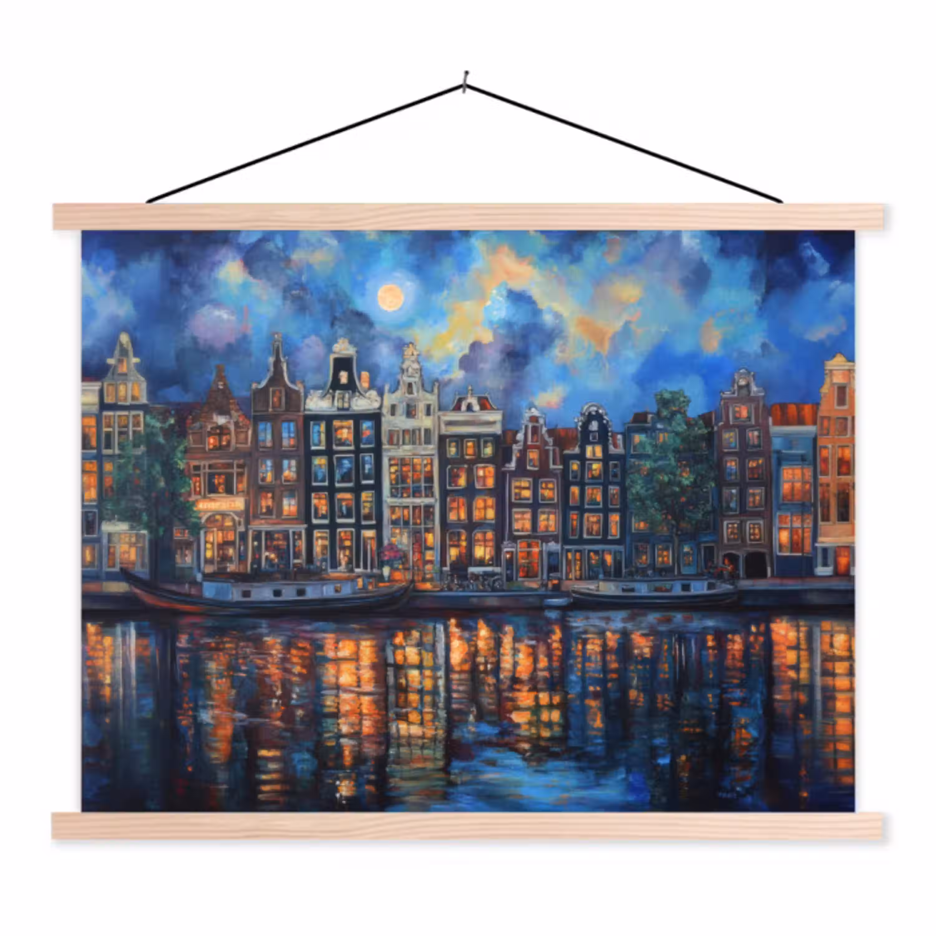 Grachten Amsterdam - Huizen - Stad - Kleurrijk textielposter latten blank klein -3d