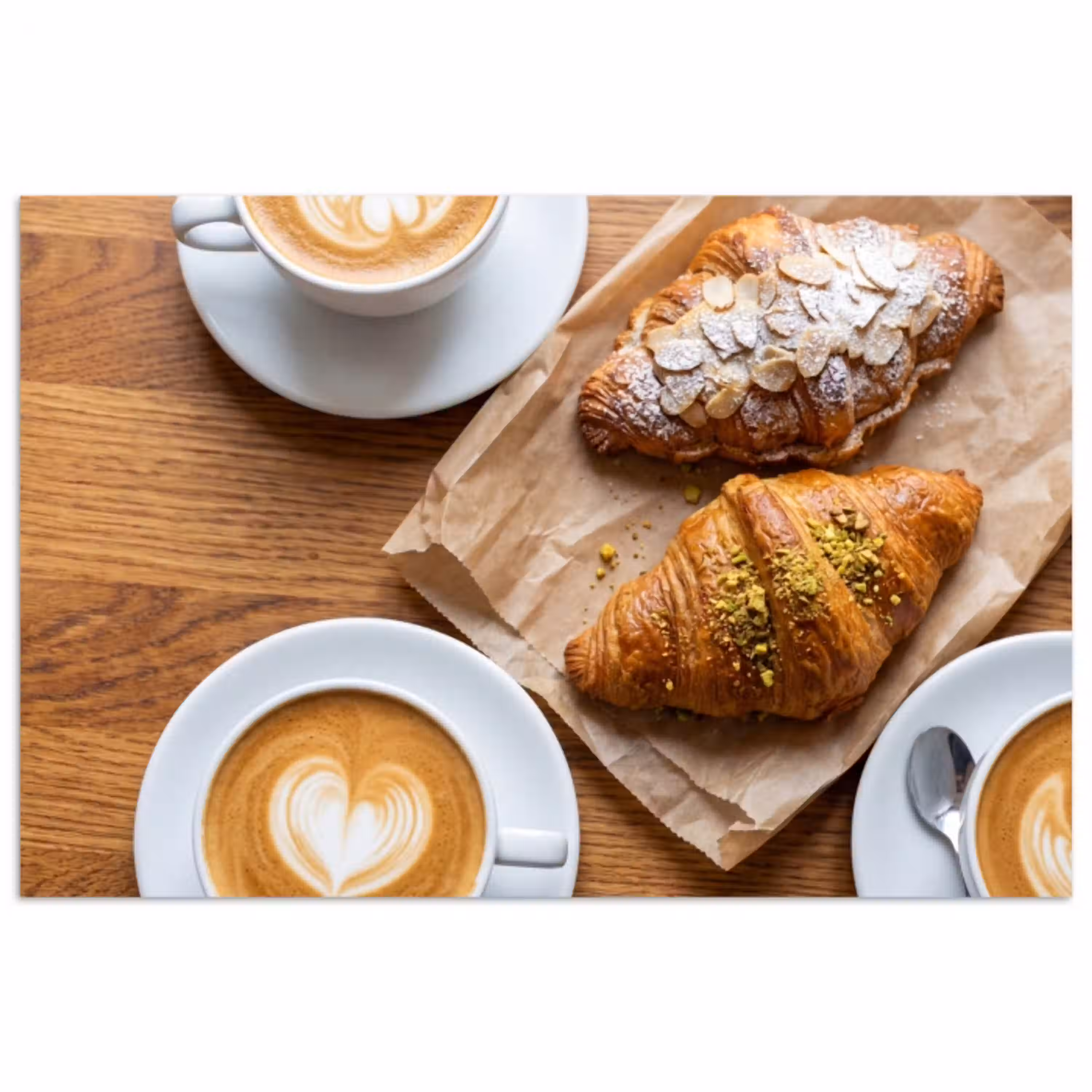Eten - Croissant - Koffie - Ontbijt - Modern poster papier klein -3d