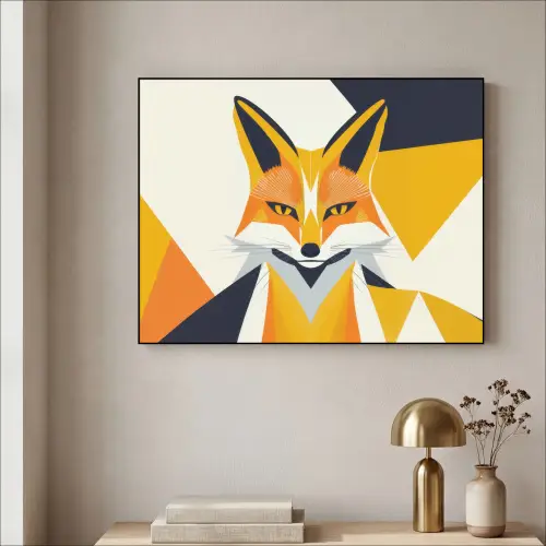 Vos - Oranje - Abstract - Driehoeken Textielframe zwart klein -sfeer2