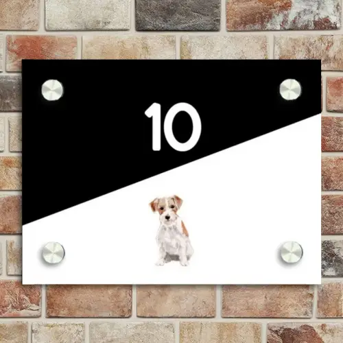 Zwart wit - Huisdier - Jack Russel Naambord Rechthoek middel -sfeer3