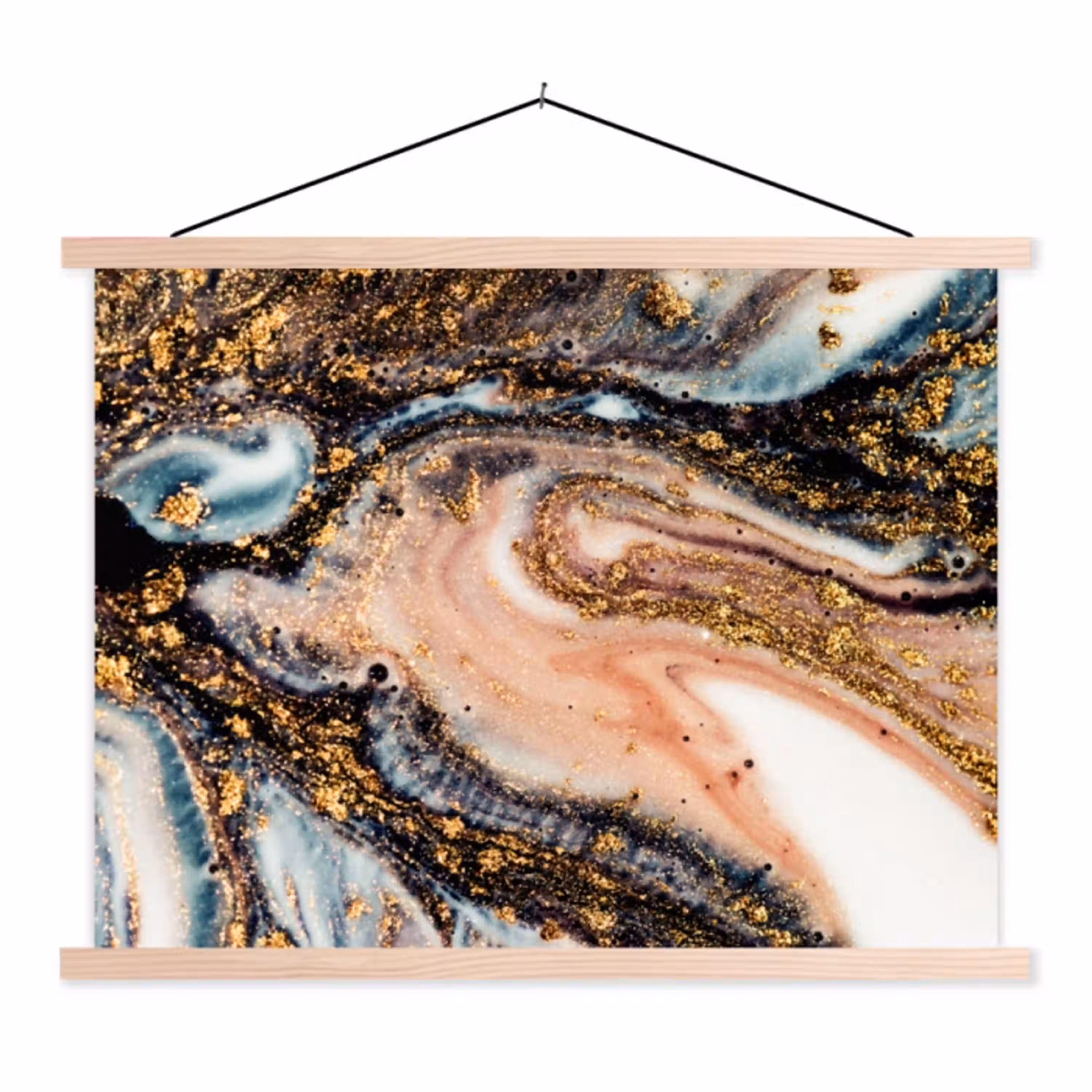 Marmerlook - Goud - Zwart - Glitter - Chic textielposter latten blank klein -3d