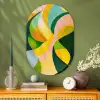Abstract - Geel - Roze - Groen Wandcirkel Ovaal Glas middel -sfeer2
