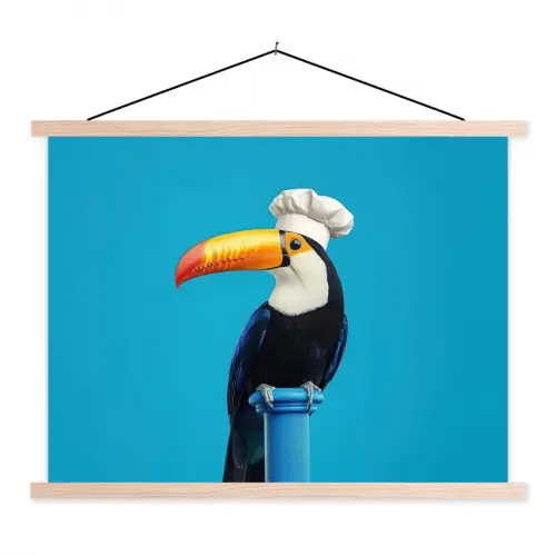 Tucan - Sokkel - Vogel - Koksmuts textielposter latten blank klein -3d