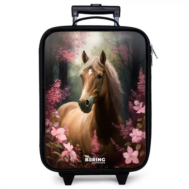Lichtbruin paard tussen de roze bloemen Kinderkoffer - Zwart klein -zzz_website3d