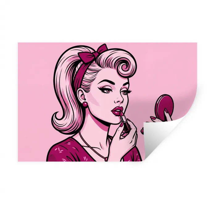 Vintage - Vrouw - Roze Muursticker klein -3d