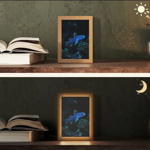 Vis - Stippen - Koraal - Blauw Light Box met kabel (Tafellamp) klein -sfeer3