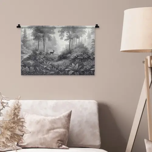 Bos - Hert - Zwart - Wit Wandkleed katoen klein -sfeer4