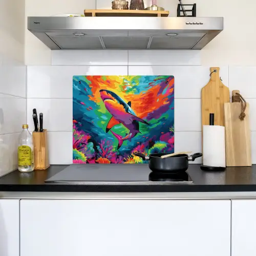 Haai - Koraalrif - Abstract - Kleurrijk Inductie beschemer met haakjes middel -sfeer2