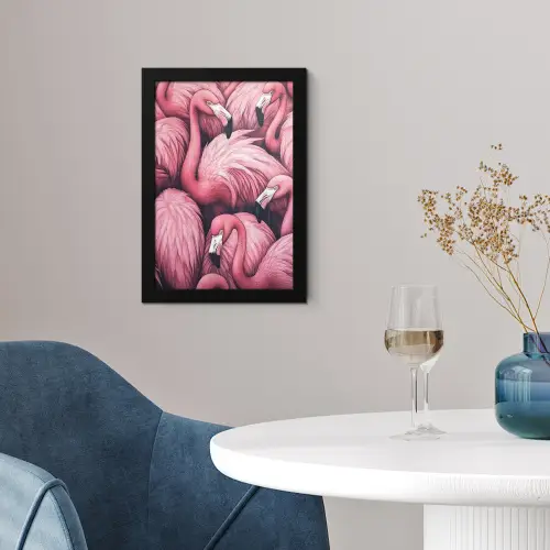 Flamingo - Roze - Dieren fotolijst zwart zonder passe partout klein -sfeer4