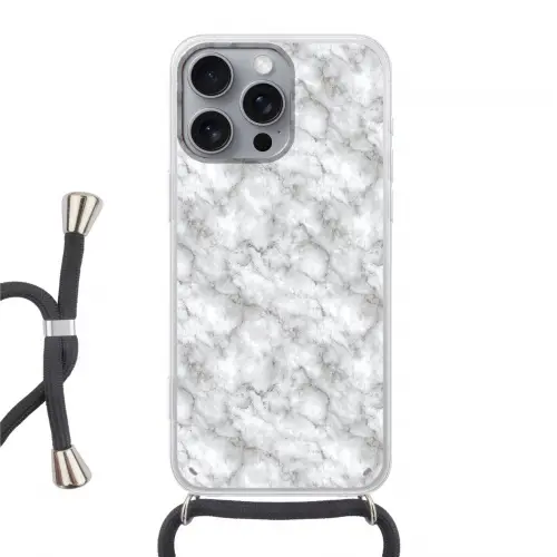 Grijs - Marmer - Klassiek - Aders Hoesje iPhone 16 Pro Max met koord klein 804 -3d