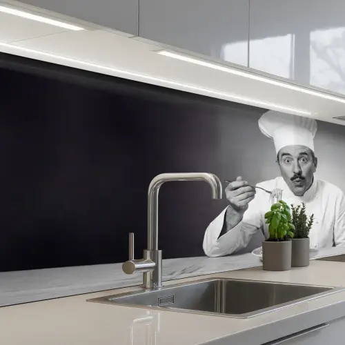Chef - Spaghetti - Pasta keuken achterwand 2 middel -3d_schuin