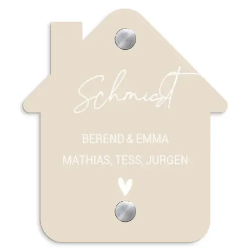Effen - Beige - Sierlijk Naambord Huisje klein -3d