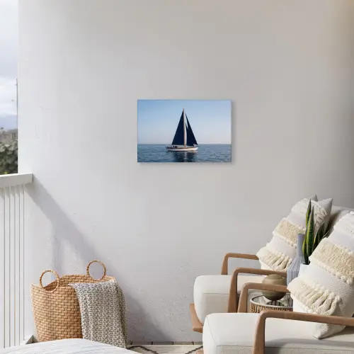 Zeilboot - Zee - Blauw Tuinposter op houten frame 2 cm dik klein -sfeer1