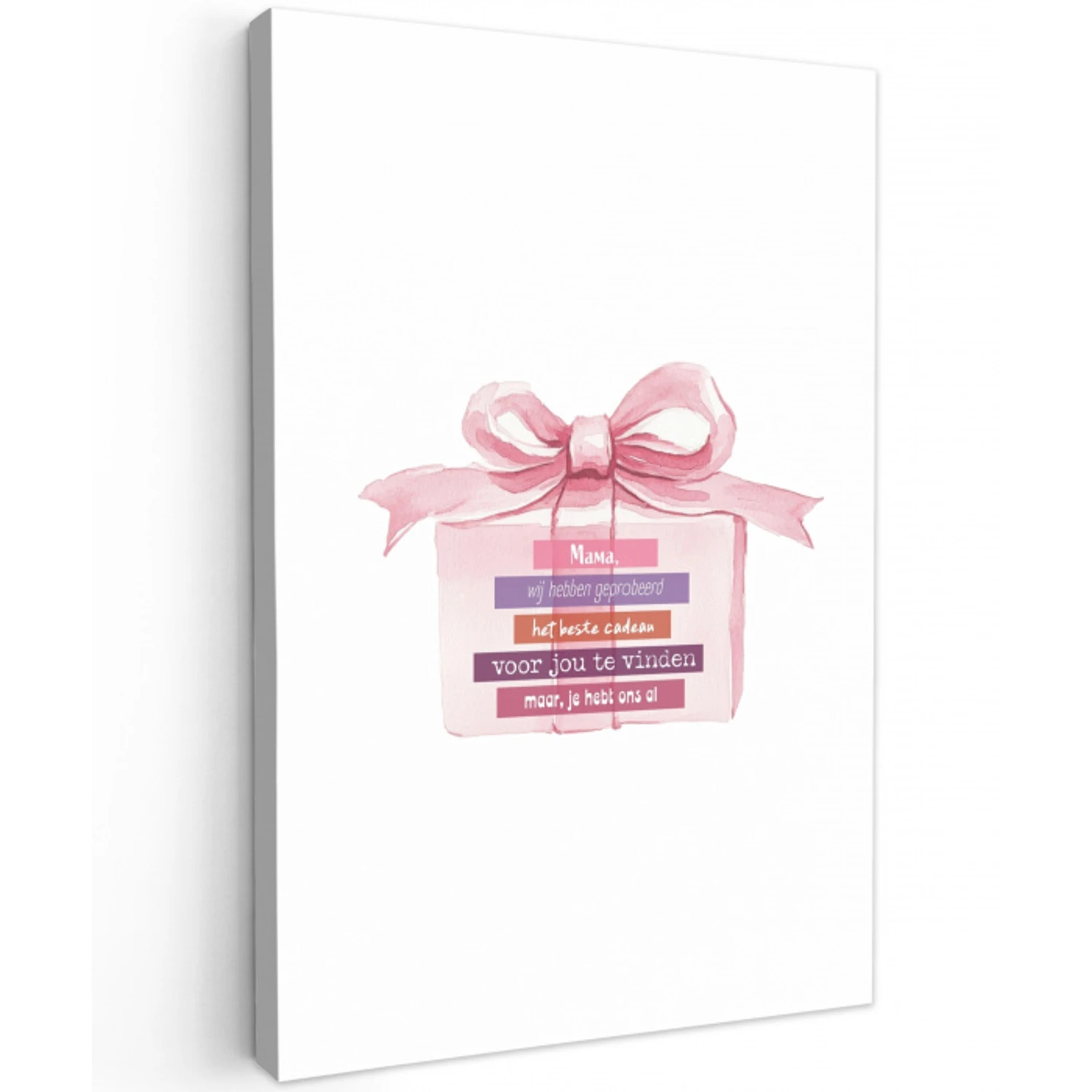 Cadeau - Strik - Tekst - Roze Tuinposter op houten frame 2 cm dik middel -3d