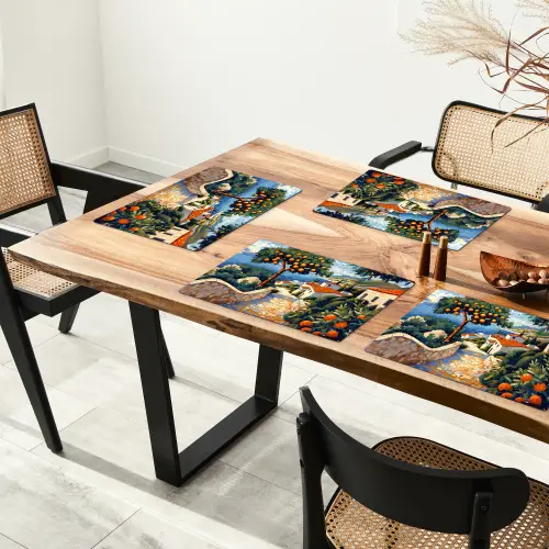 Huizen - Mozaïek - Sinaasappelbomen - Zee Placemat vinyl groot -zzsfeer4_Kitchenyeah-website