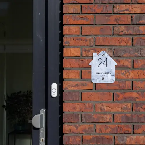 Blauw marmer - Klassiek Naambord Huisje klein -sfeer2