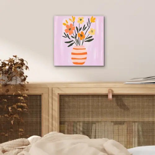 Vaas - Gestreept - Bloemen - Oranje aluminium wit klein -sfeer3