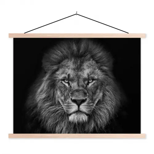 Leeuw - Dieren - Zwart - Wit textielposter latten blank klein -3d