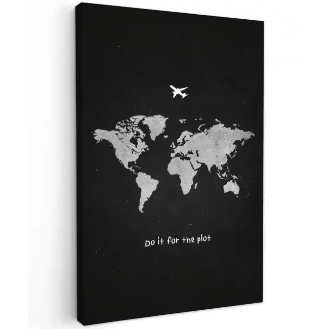 Vliegtuig - Quote - Wereldkaart Tuinposter op houten frame 2 cm dik middel -3d